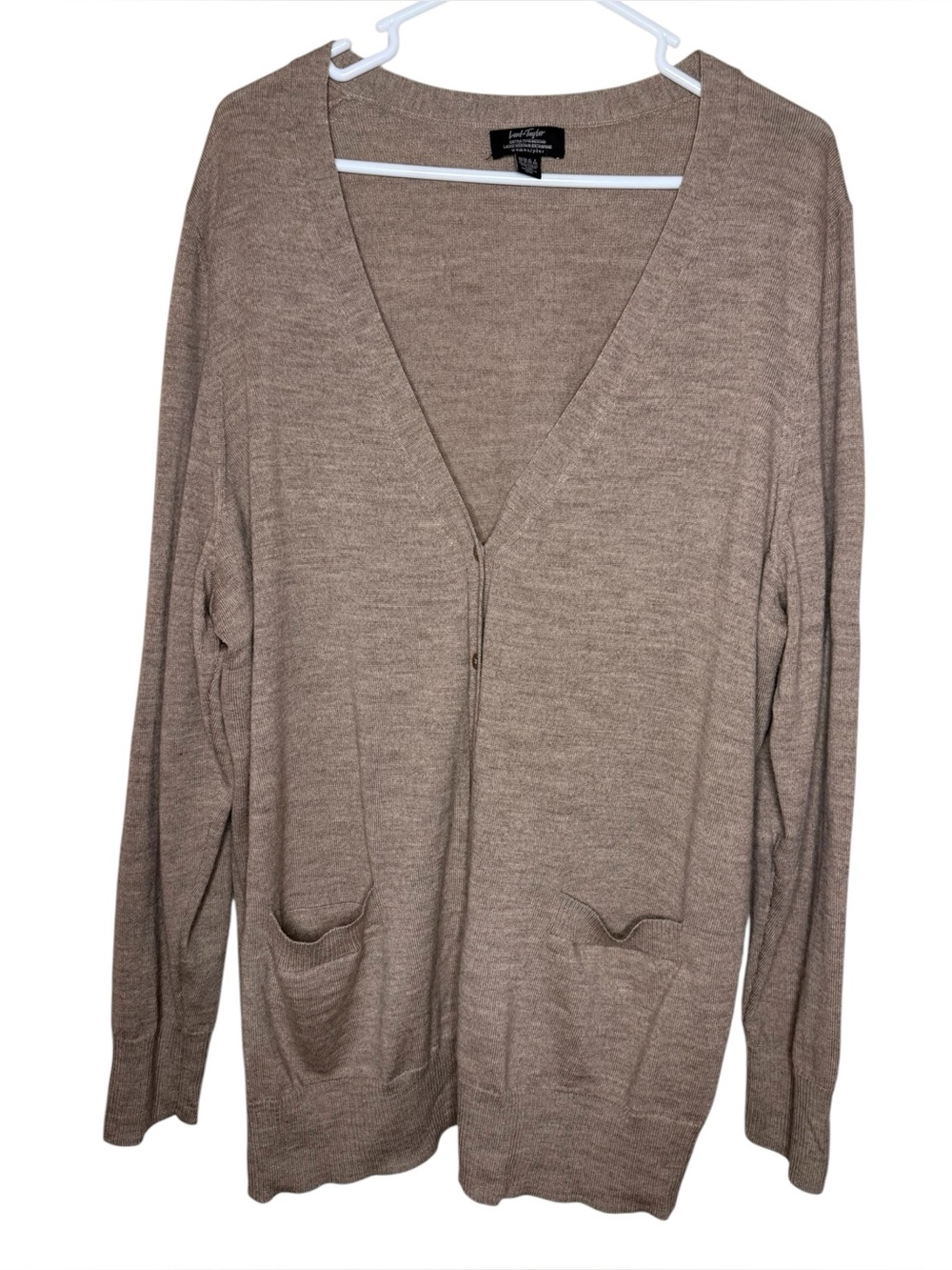 Lord & Taylor 100% Fine Merino Wool V-Neck Button Down Cardigan Tan Size 3X